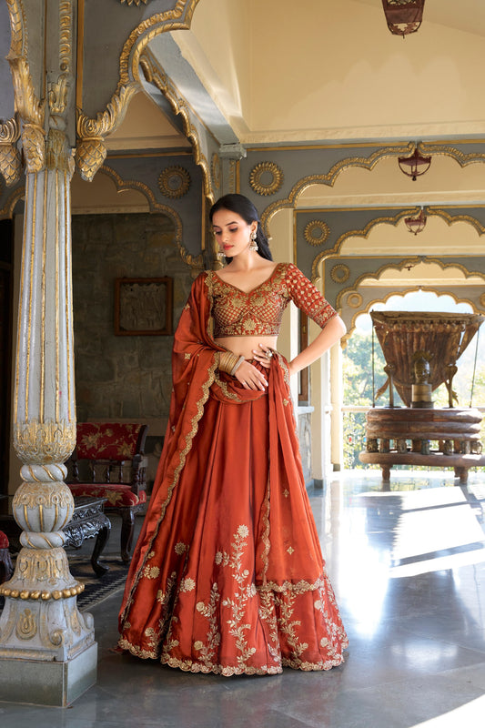 Rangoli Silk Sequins and Thread Embroidery Work Lehenga