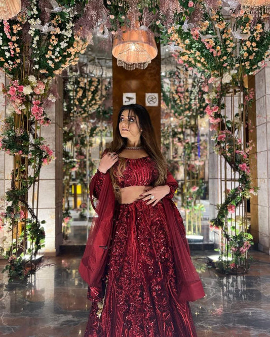 Premium Net Embellished With Beautiful Lehenga Choli