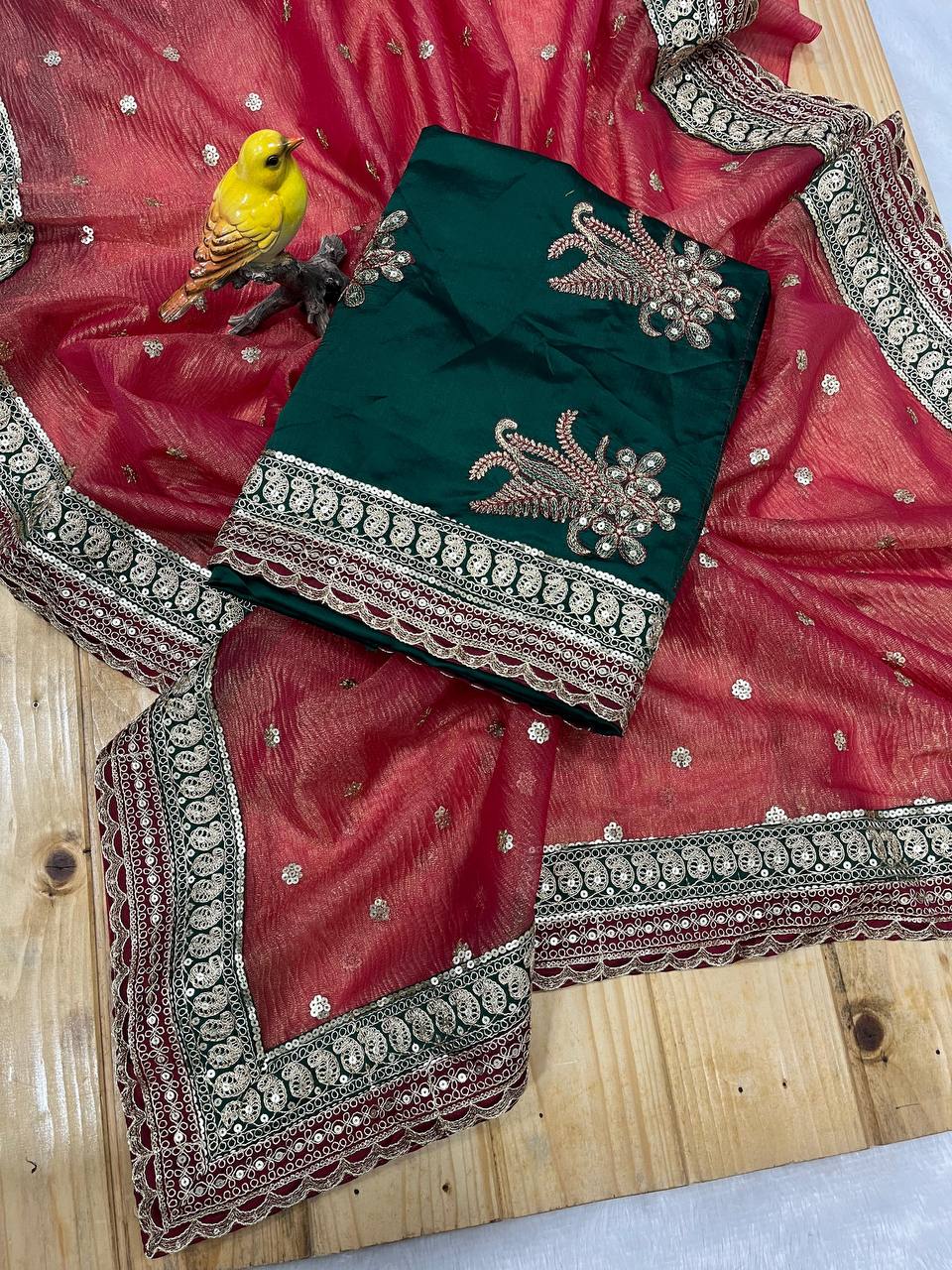 Beautiful Sequins and Cording Embroidered Saree
