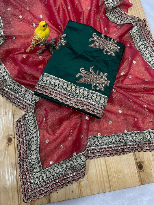 Beautiful Sequins and Cording Embroidered Saree