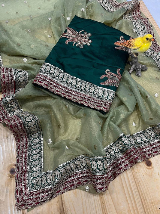 Beautiful Sequins and Cording Embroidered Saree