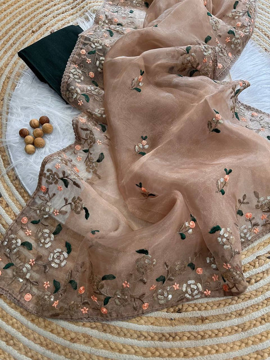 Soft lightweight organza fabric Saree