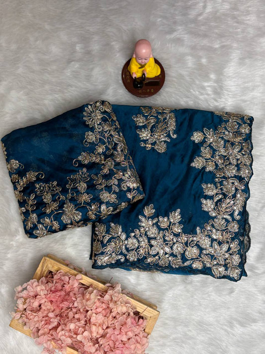 Pure Rangoli silk with coding 3 mm c pallu Embroidered work Saree