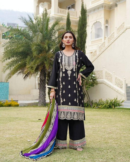 Pure Heavy Chinnon Silk With Heavy Embroidery Suit
