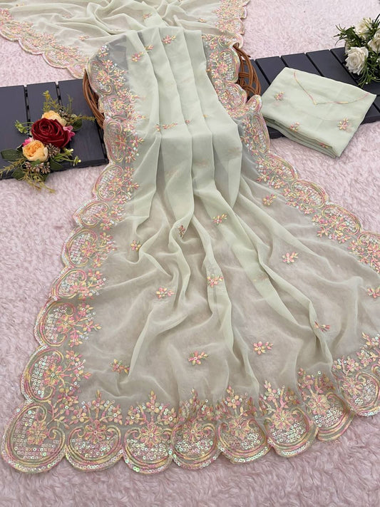 Pure Georgette heavy embroidery c pallu work Saree