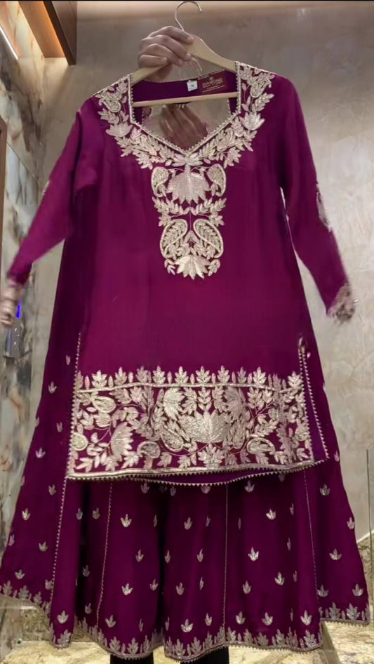 Pure Heavy Chinnon Silk With Heavy Embroidery Coding Sequence Work Suit