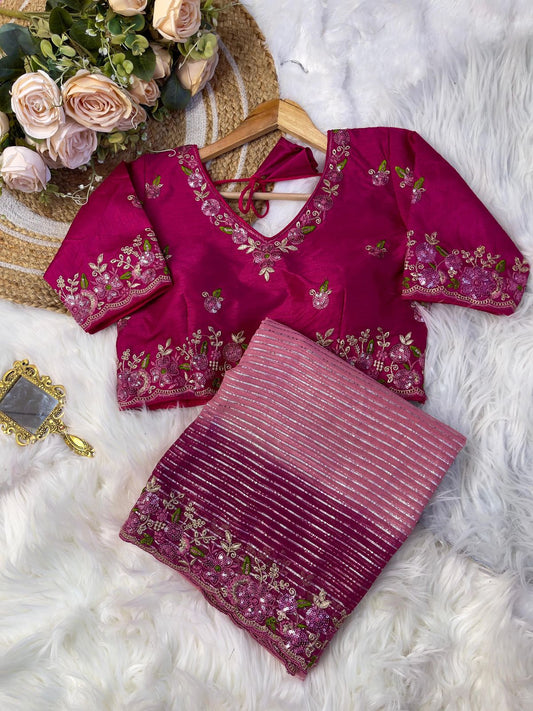 Pure Georgette fabric with silver zari weaving lining Saree