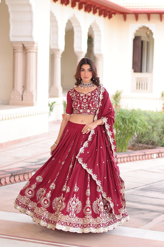 Vichitra Silk With Heavy Sequins & Thread Embroidered work Lehenga