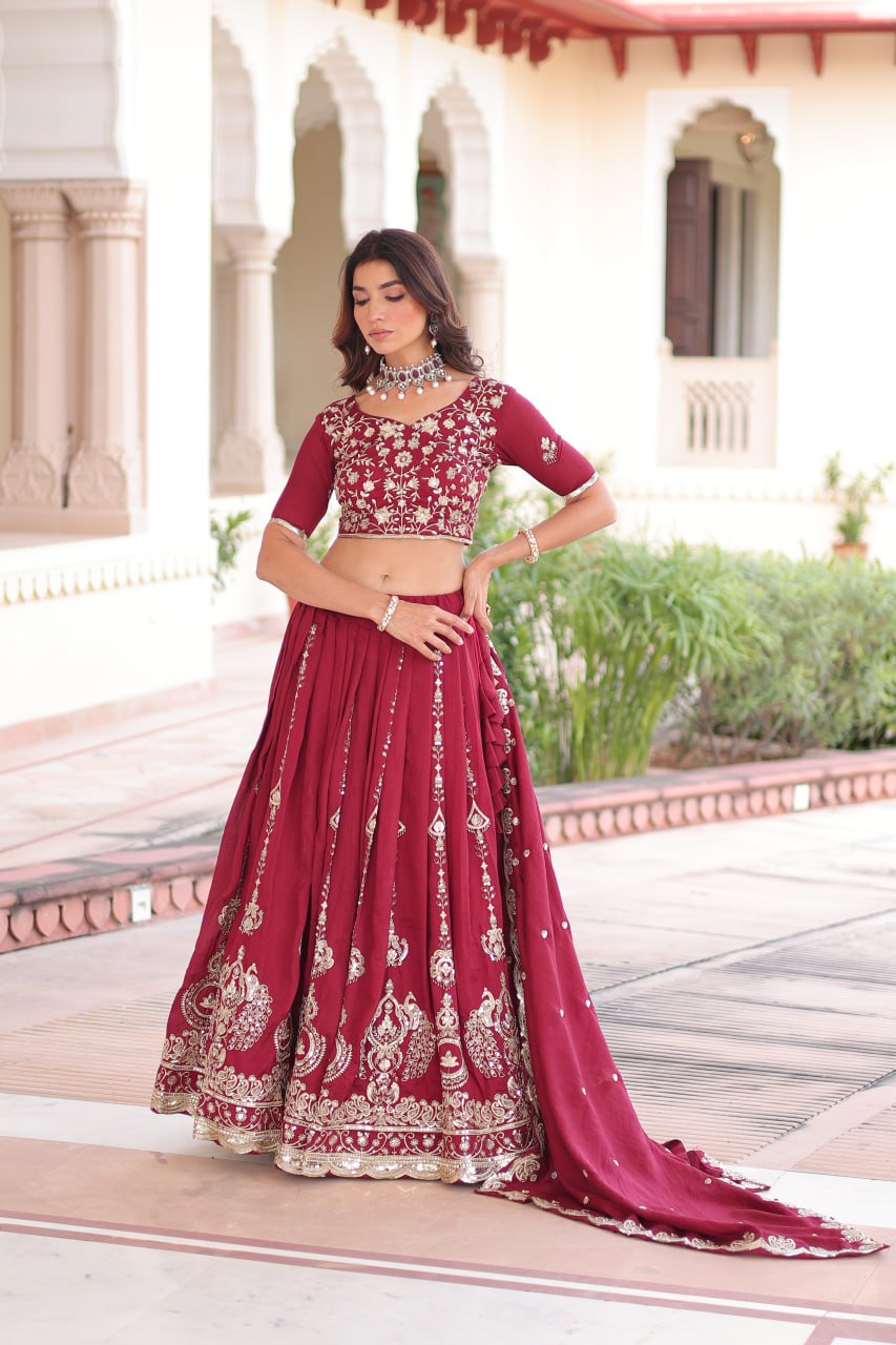 Vichitra Silk With Heavy Sequins & Thread Embroidered work Lehenga