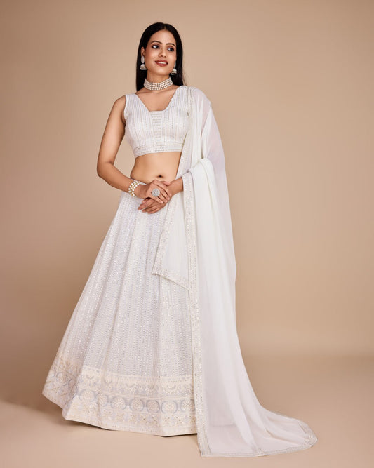 Heavy Fox Georgette Attached American Crepe Silk Lehenga