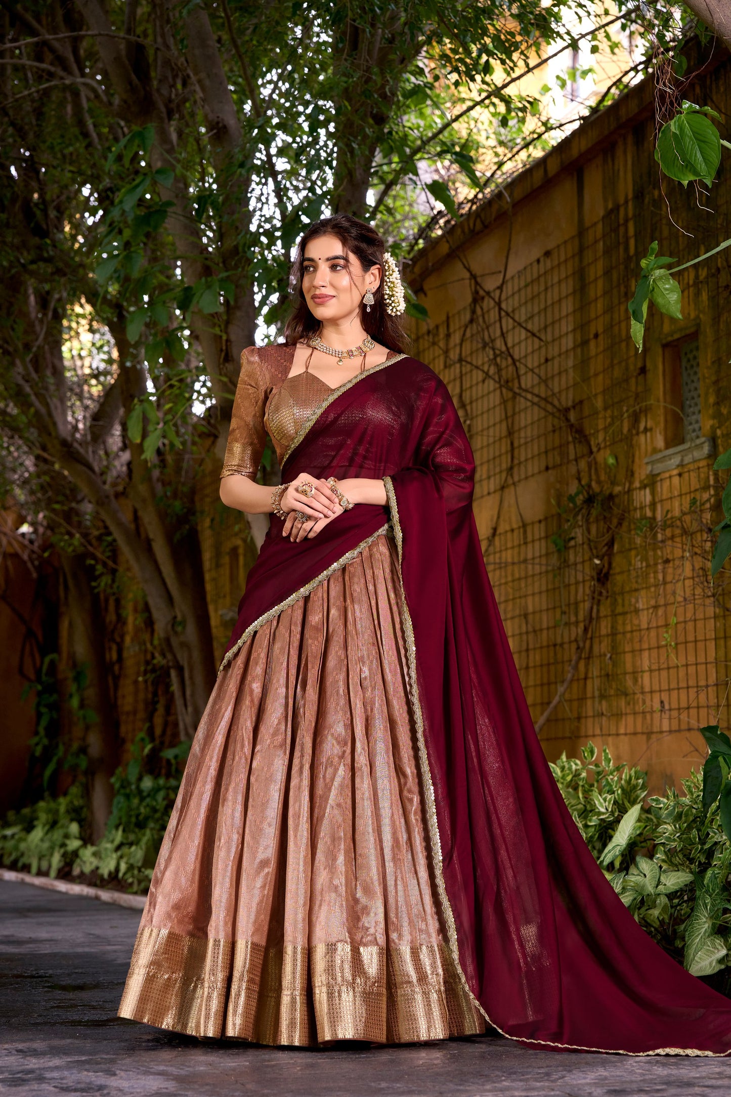 Dupion Silk Zari Weaving Work Lehenga