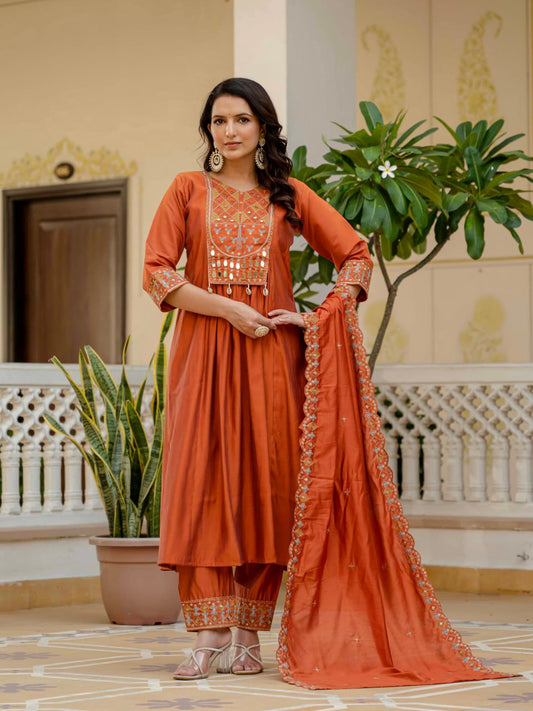 Viscose Roman Silk Multi Embroidery Thread With Real Mirror Hand Work Suit