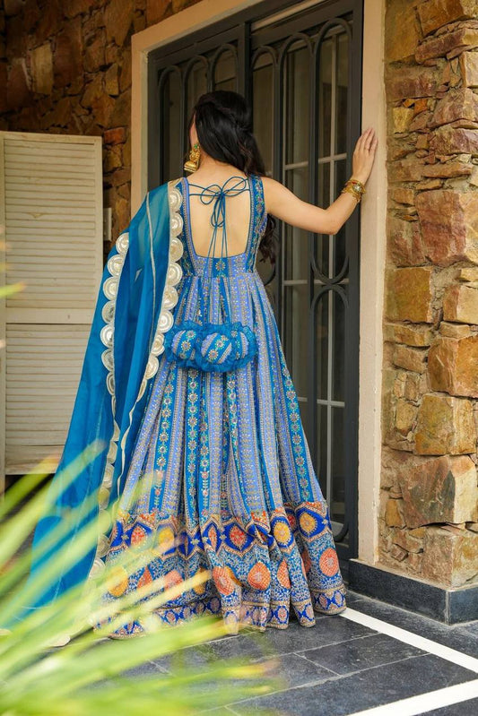 Pure organza silk digital printed padded gown