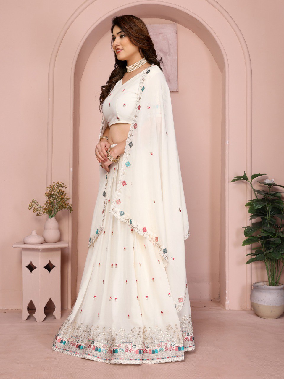 Star Georgette Embroidery Work Lehenga