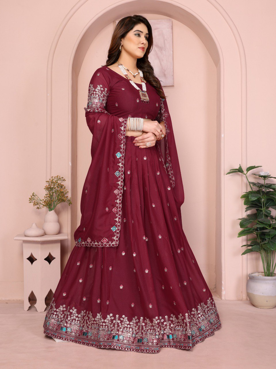 Star Georgette Embroidery Work Lehenga