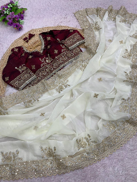 Fendy Sattin C -pallu 3 mm multi sequence embroidery work saree