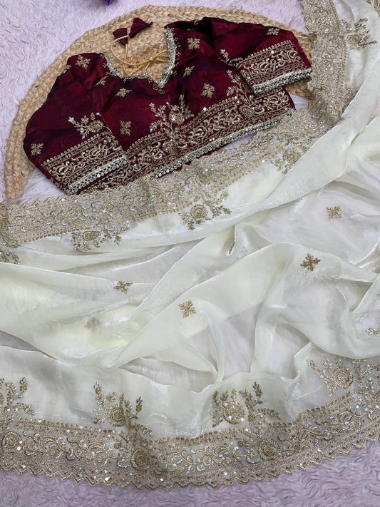 Fendy Sattin C -pallu 3 mm multi sequence embroidery work saree