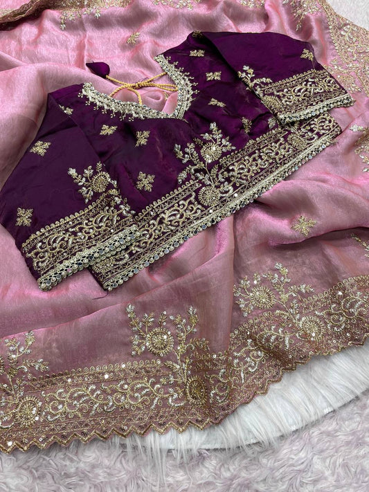 Fendy Sattin C -pallu 3 mm multi sequence embroidery work saree