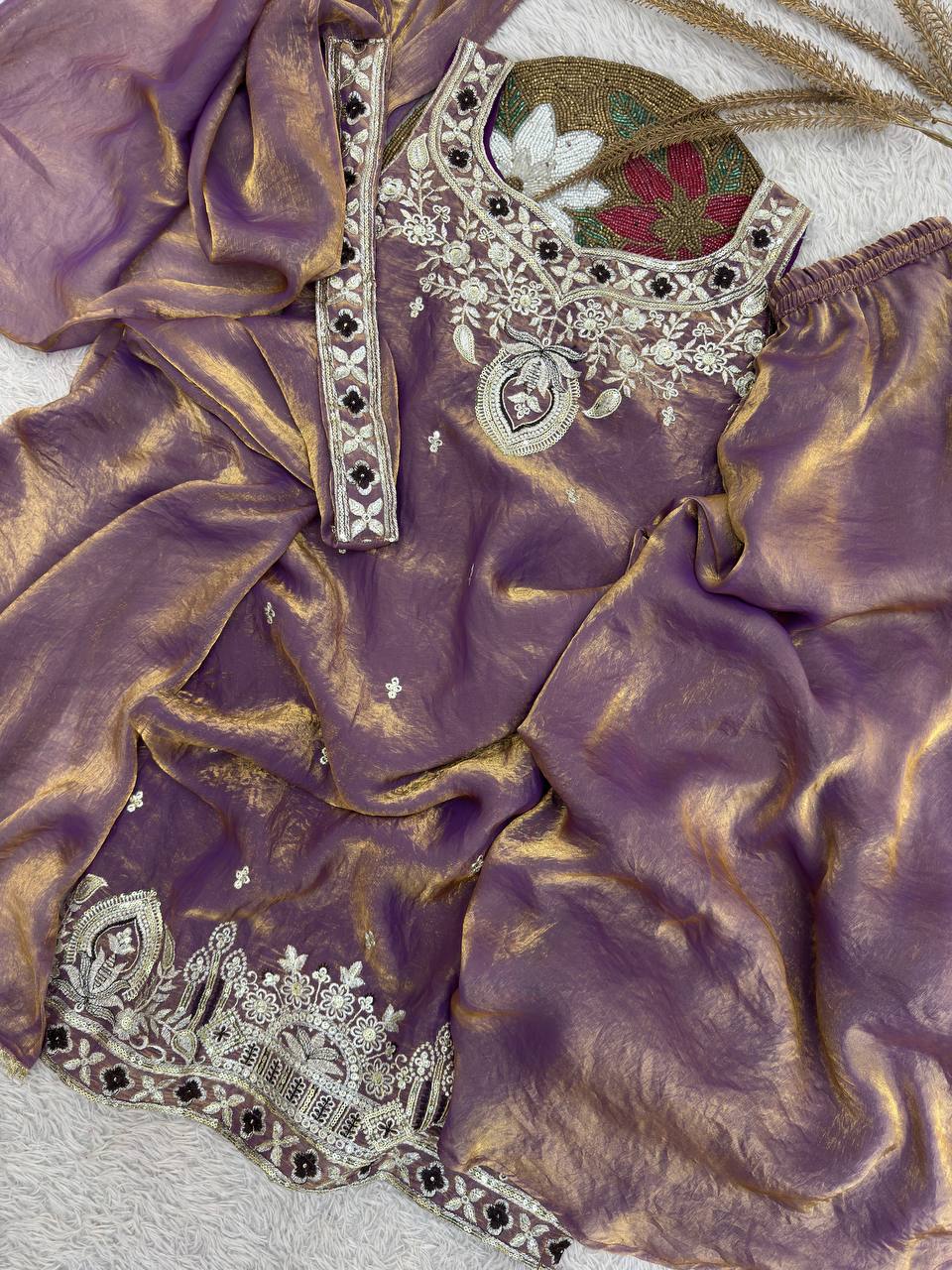 Presenting New Premium Quality With Embroidery Sequence Worked Top Plazzo