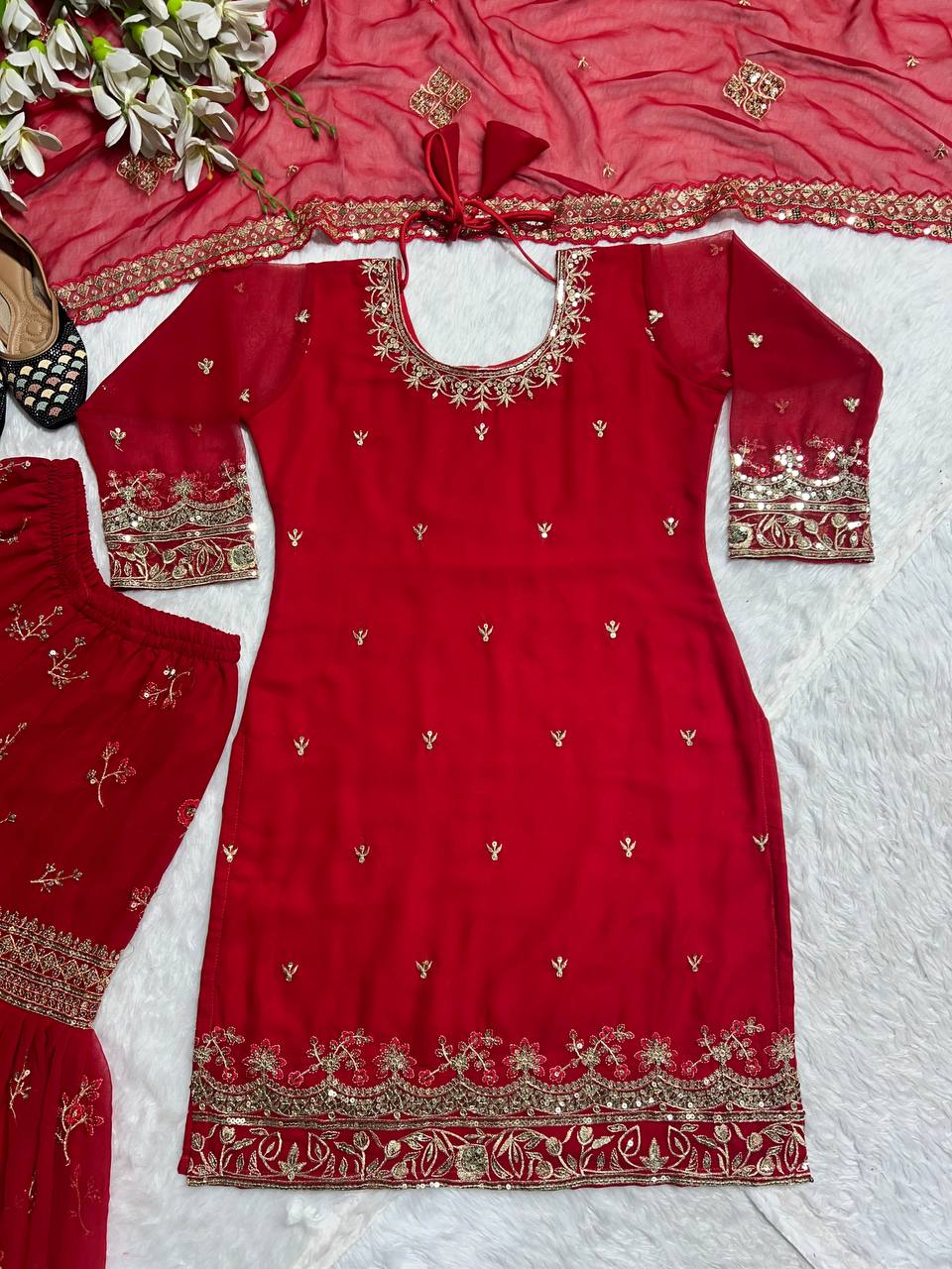 Launching New Designer Party Wear Look Top Sharara Plazzo and Dupatta