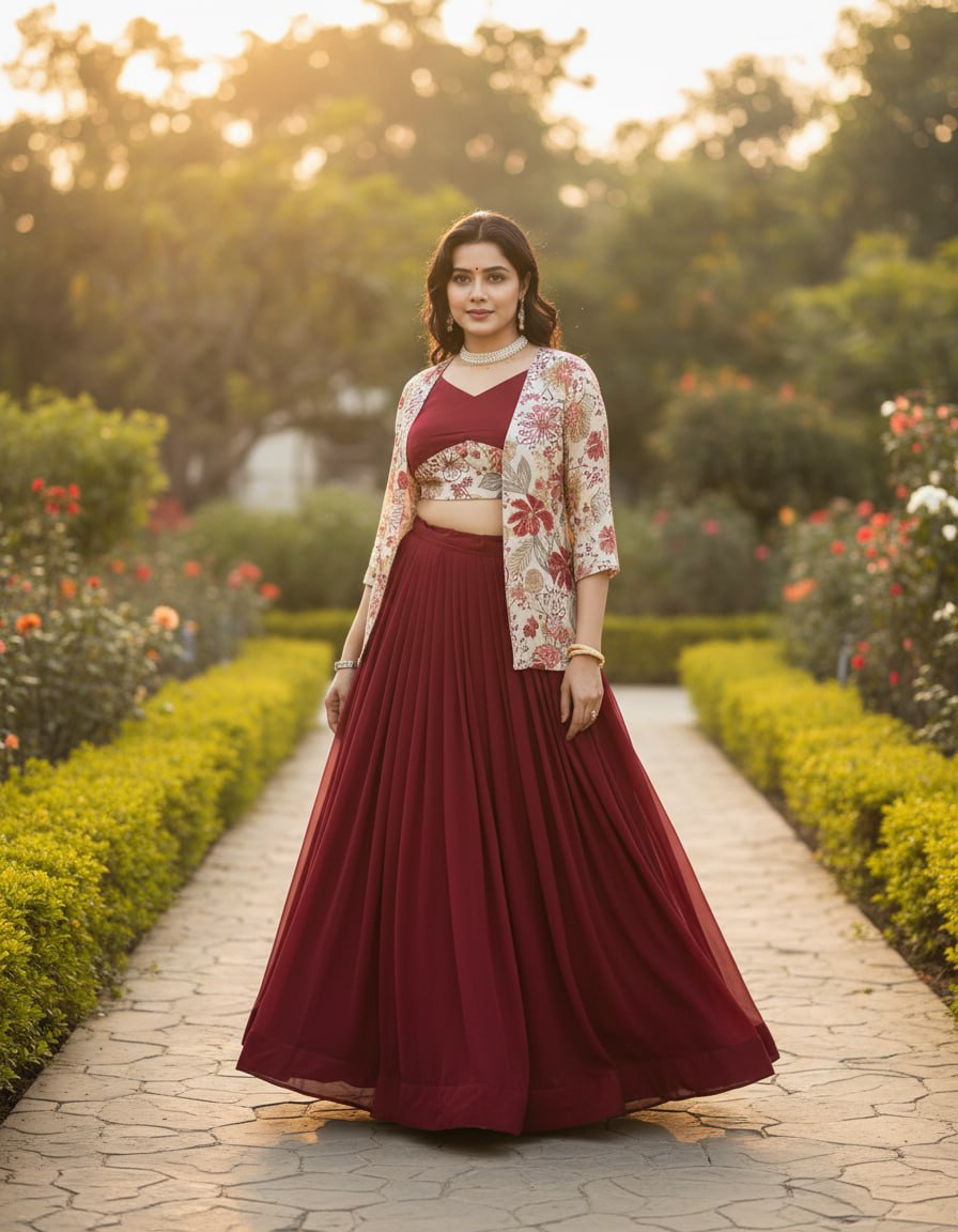 Sehen Sie umwerfend aus in diesem wunderschönen cremefarbenen Lehenga-Set
