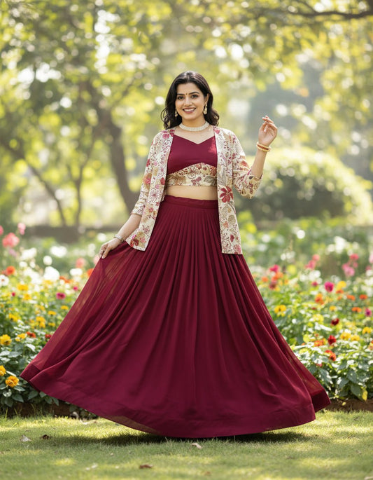 Elegance meets Class in this Printed Koti n Lehenga Sets