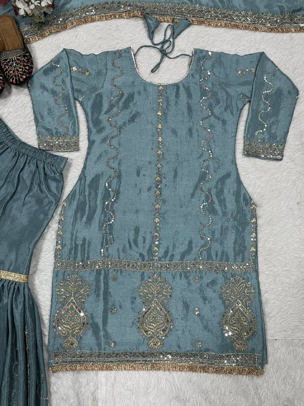 Chinon Silk With Heavy Embroidery Work With Fancy Borders