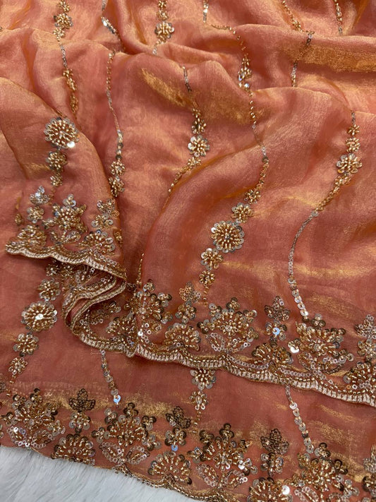 Soft space silk Beautiful Beads and Sequence Embroidery Work Saree