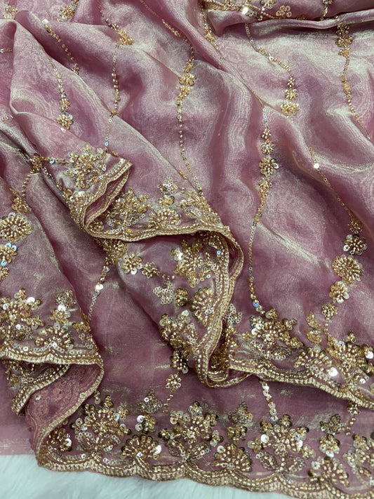 Soft space silk Beautiful Beads and Sequence Embroidery Work Saree
