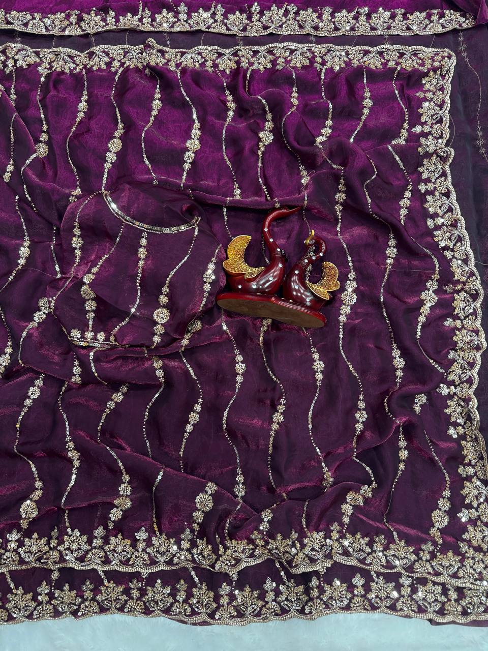 Soft space silk Beautiful Beads and Sequence Embroidery Work Saree