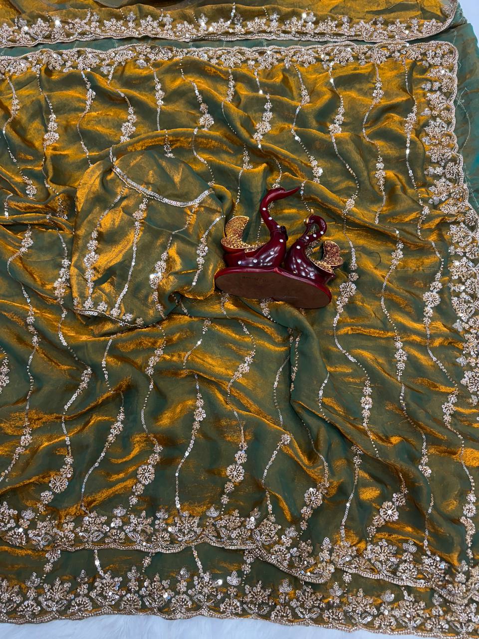 Soft space silk Beautiful Beads and Sequence Embroidery Work Saree