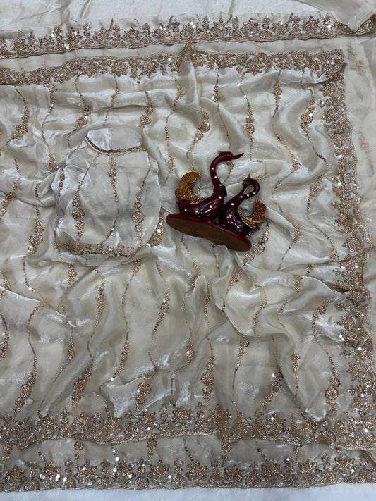 Soft space silk Beautiful Beads and Sequence Embroidery Work Saree