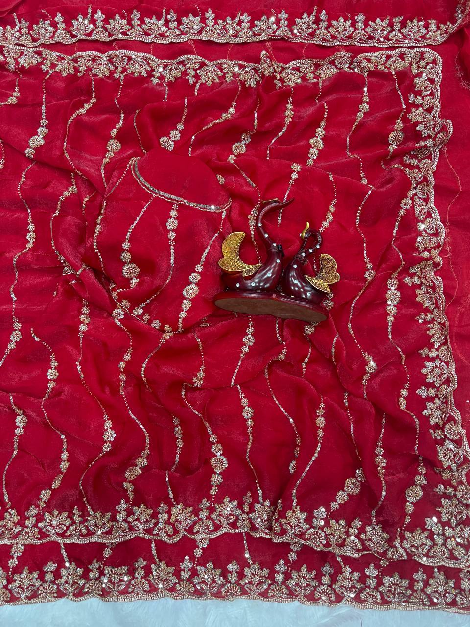 Soft space silk Beautiful Beads and Sequence Embroidery Work Saree