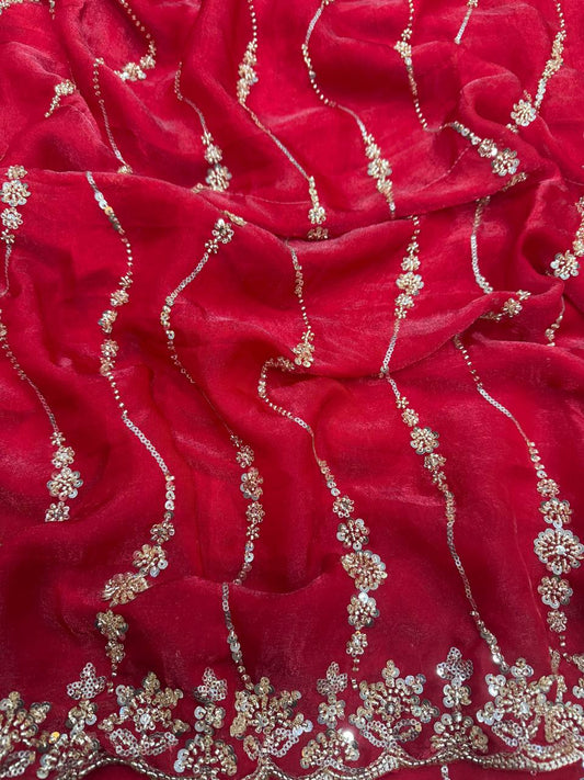 Soft space silk Beautiful Beads and Sequence Embroidery Work Saree