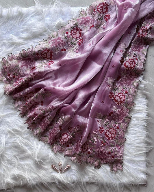 NEW IN MARKET RICH BURBIRY VIBES CUT WORK EMBROIDERY SAREE