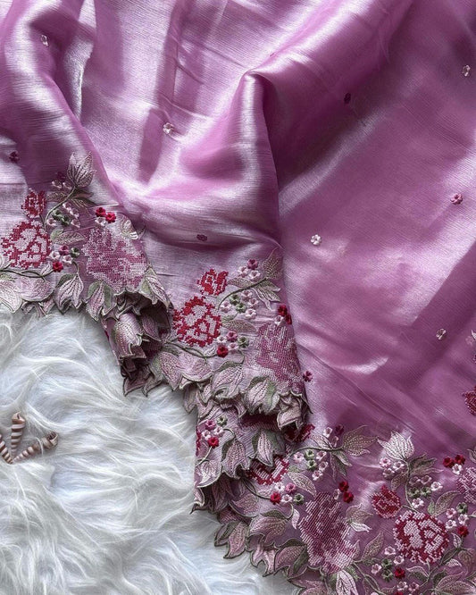 NEW IN MARKET RICH BURBIRY VIBES CUT WORK EMBROIDERY SAREE