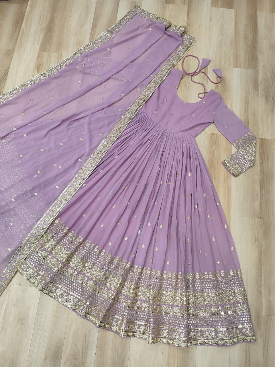Unique Dusty Coloured Faux Georgette with Embroidered work Gown