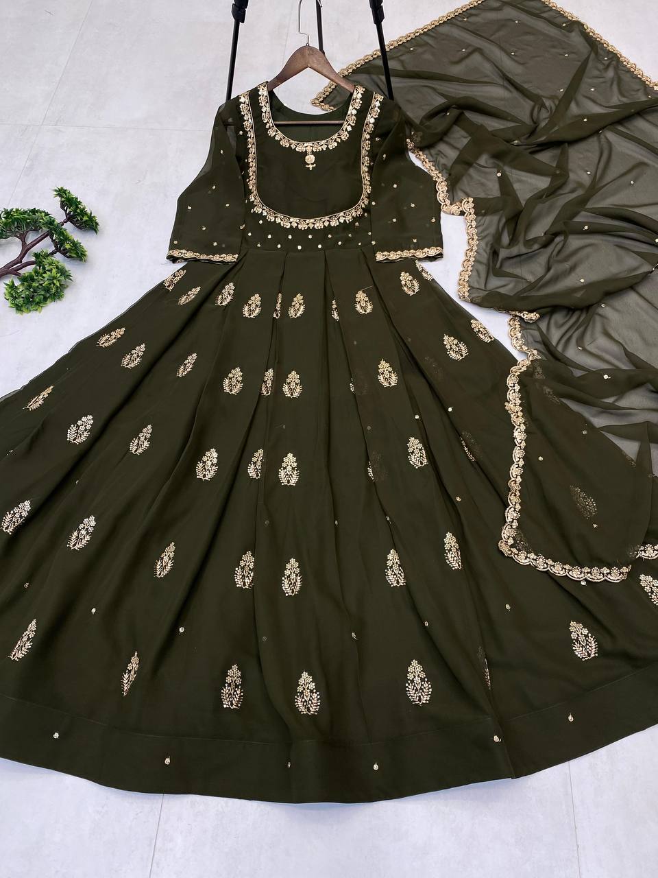 EXCLUSIVE 2 PIECE GOWN WITH DUPATTA IN SEQUENCE EMBROIDERY WORK