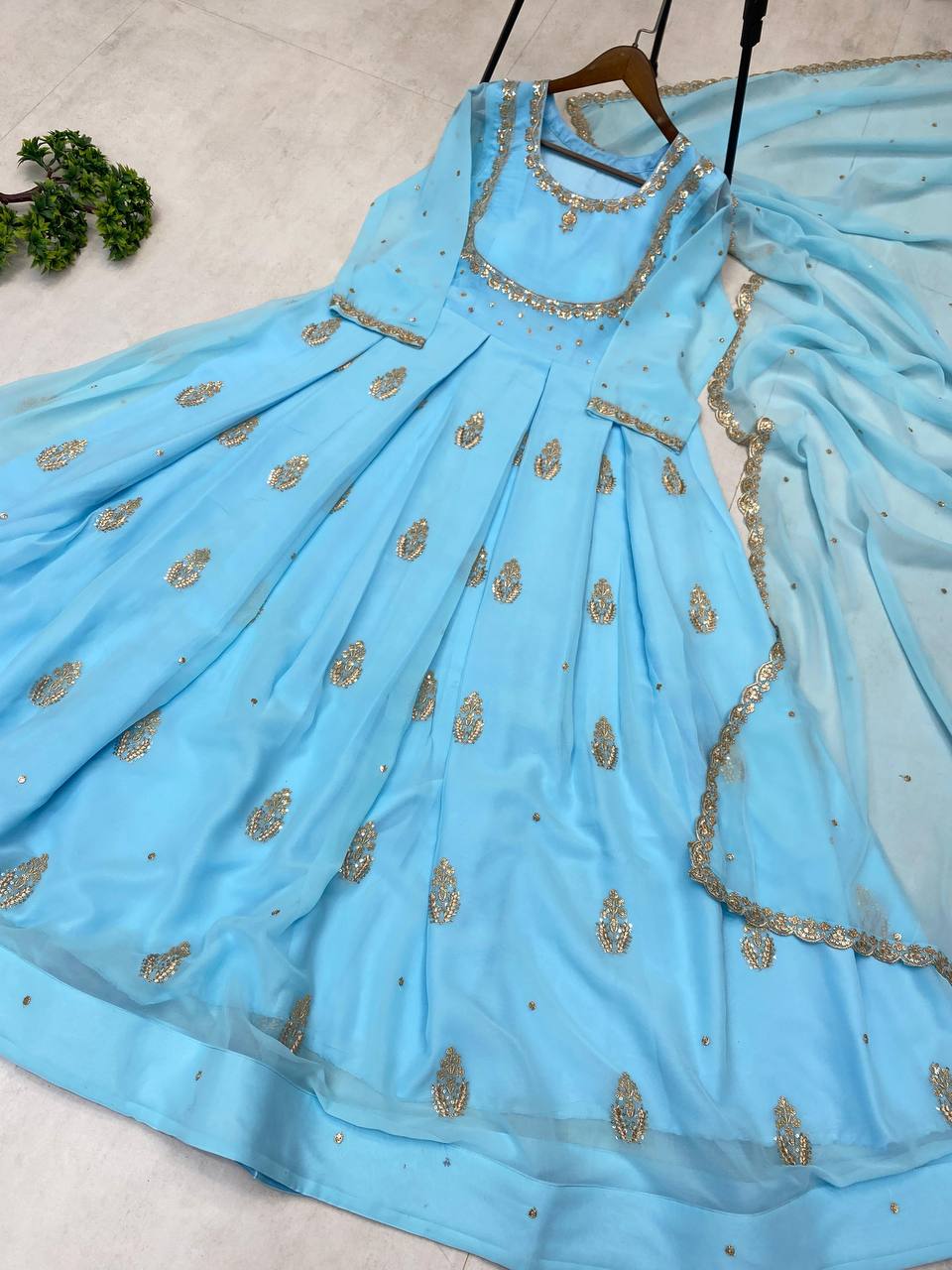 EXCLUSIVE 2 PIECE GOWN WITH DUPATTA IN SEQUENCE EMBROIDERY WORK