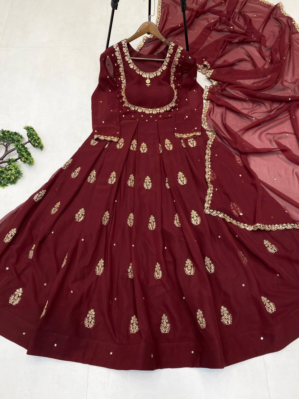 EXCLUSIVE 2 PIECE GOWN WITH DUPATTA IN SEQUENCE EMBROIDERY WORK