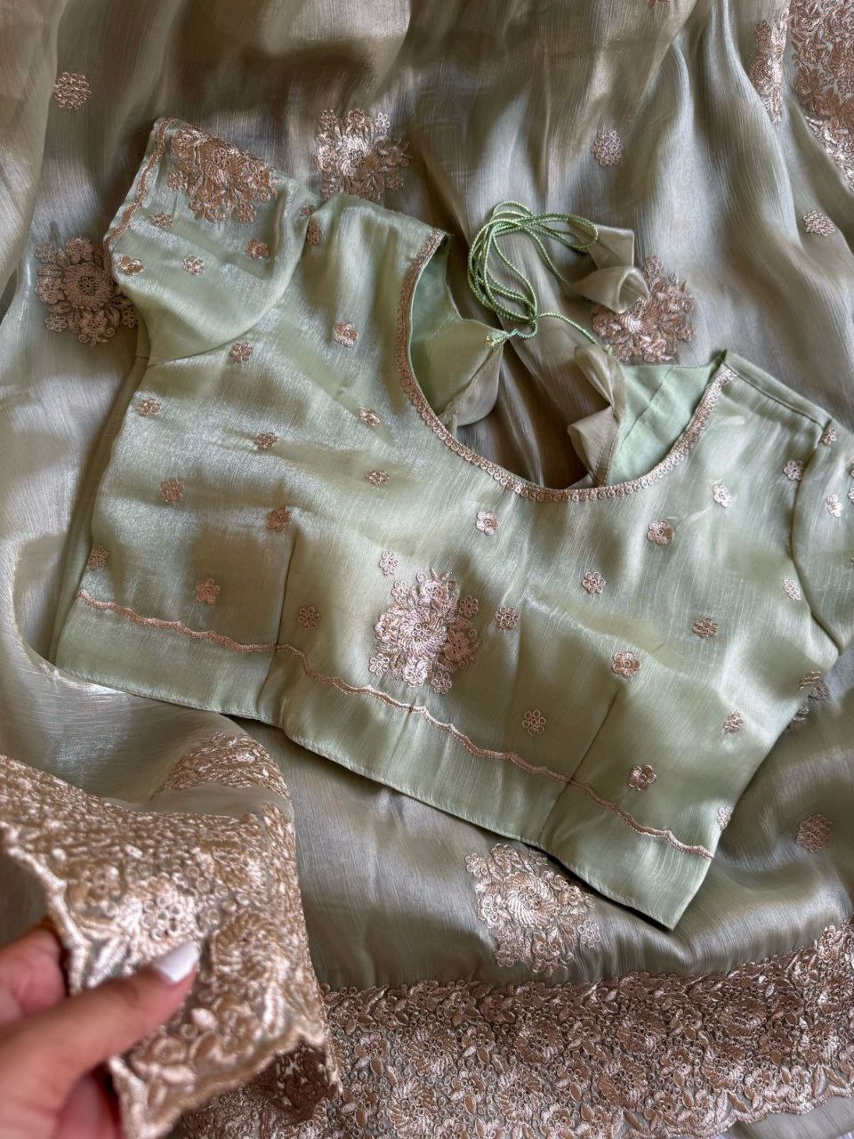 PURE JIMI CHU SILK SAREE WITH HEAVY THREAD EMBROIDERY WORK