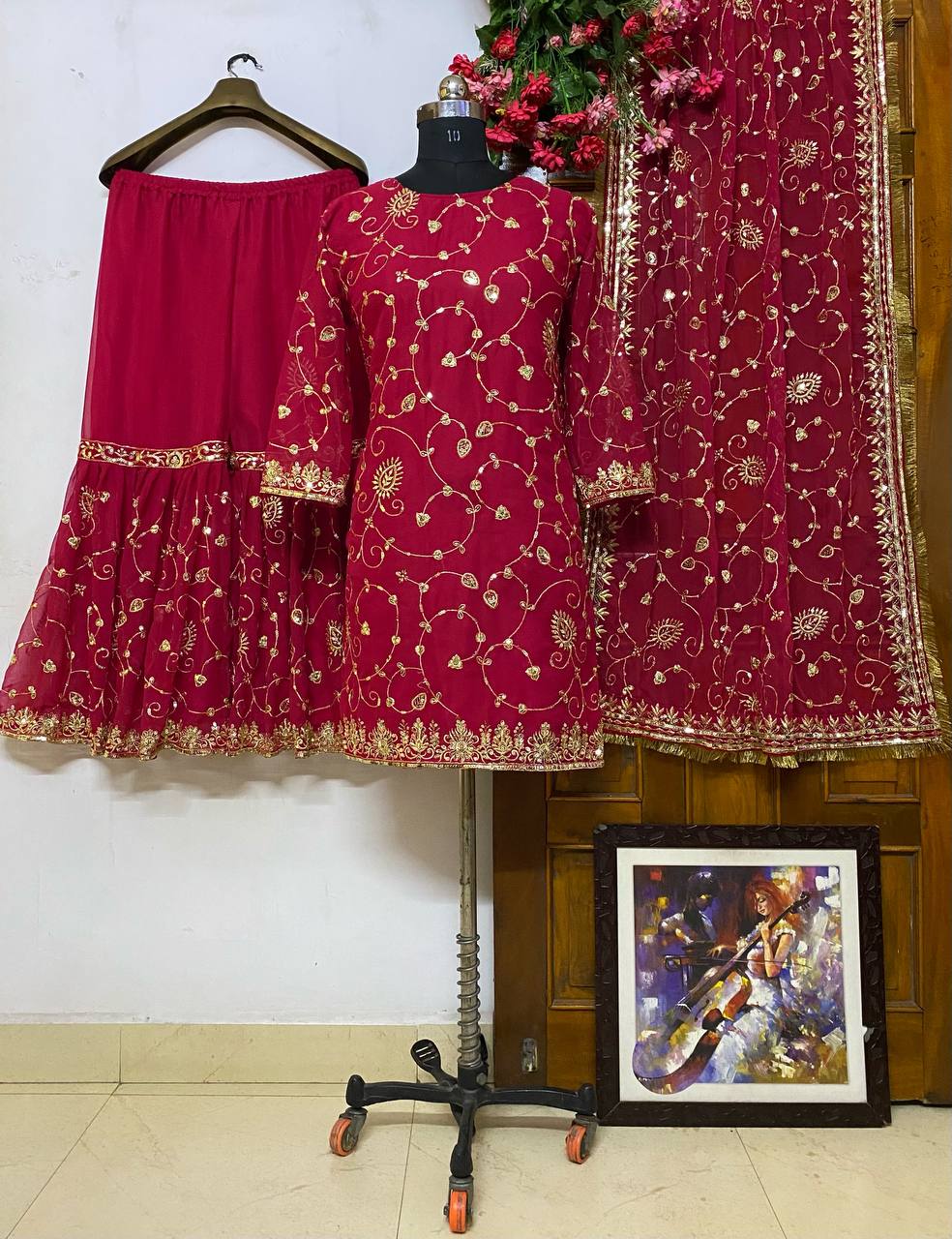 VÊTEMENTS DE COURSE TENDANCE HAUT EN FAUSSE GEORGETTE BRODERIE EN FIL DE COTON