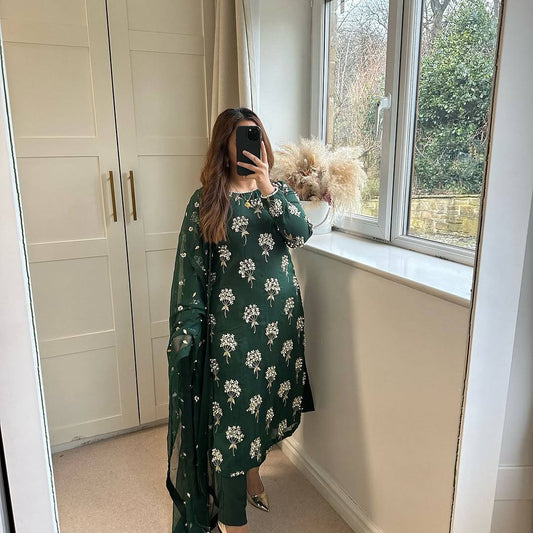 Pure Heavy Chinnon Silk With Heavy Embroidery Suit