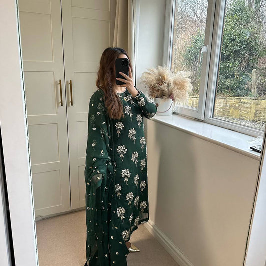 Pure Heavy Chinnon Silk With Heavy Embroidery Suit