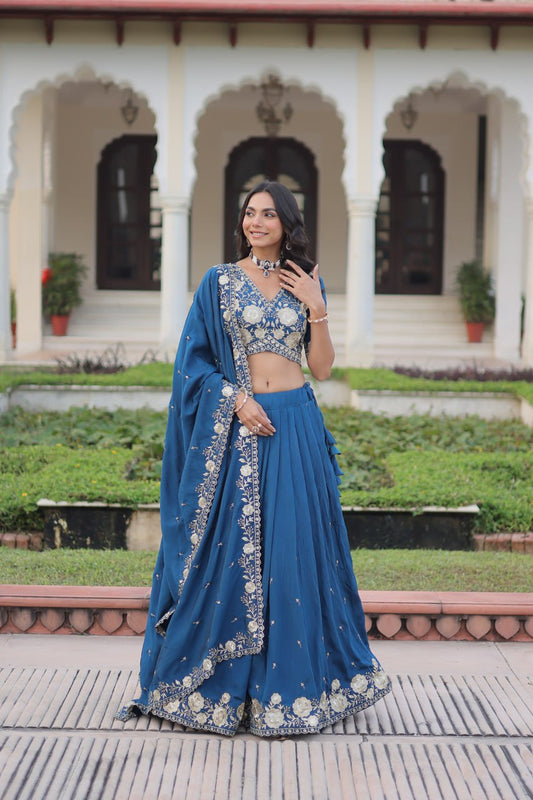 Vichitra Silk With Heavy Sequins & Thread Embroidered work Lehenga