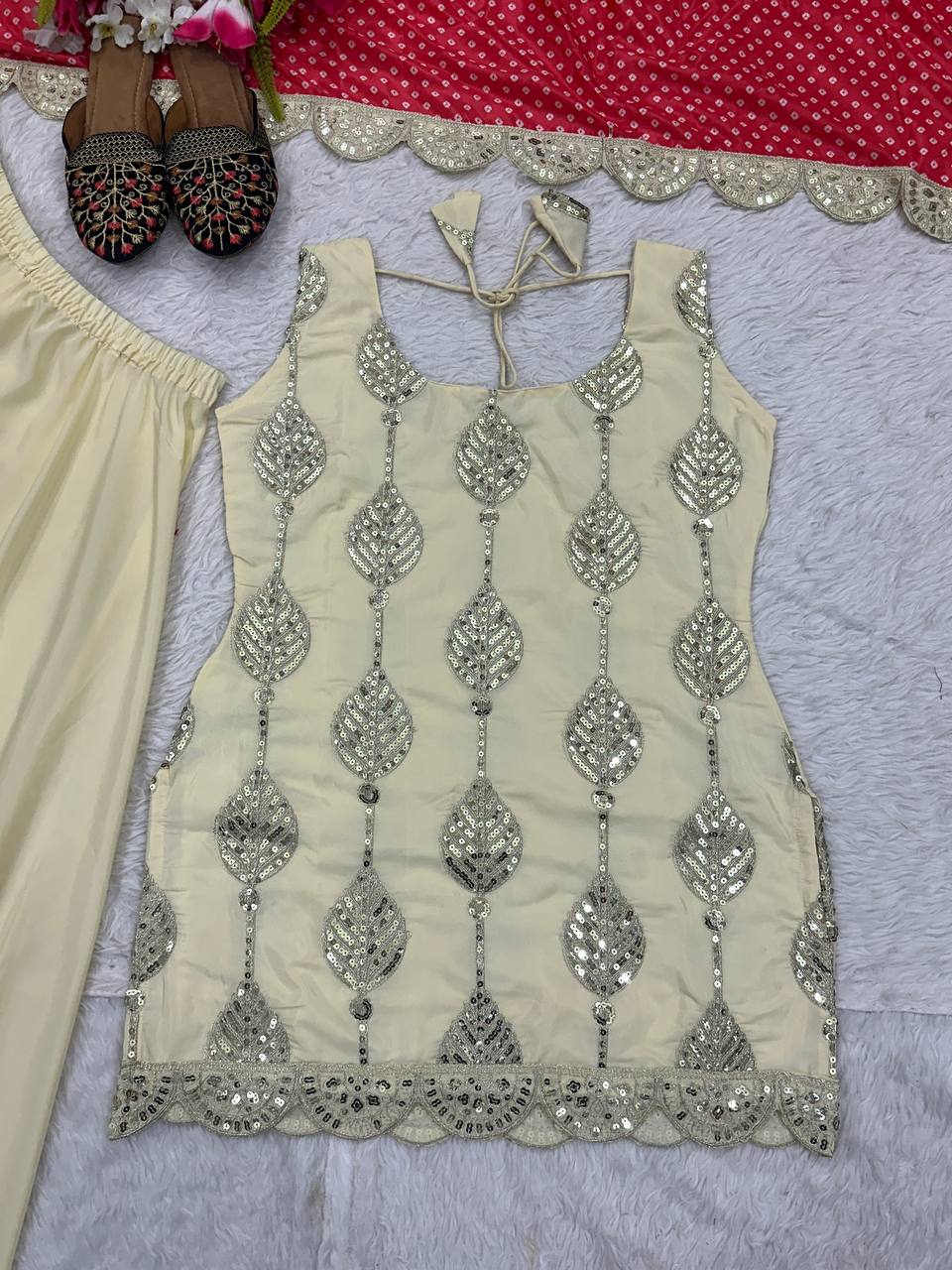 Natural Crep Silk With Heavy Embroidery Coding Sequence Work