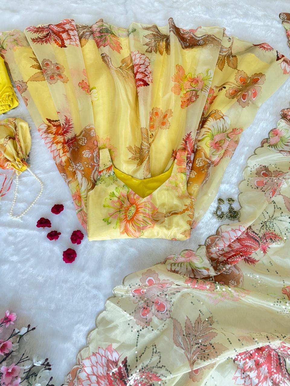 pure organza silk digital printed padded anarkali