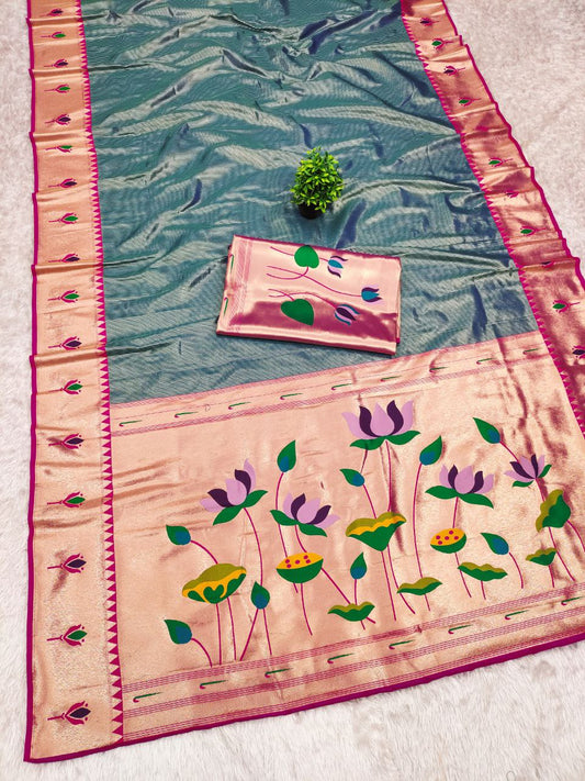 PURE SOFT ZARI KANCHIVRAM TISSUE PAITHANI SILK SAREE