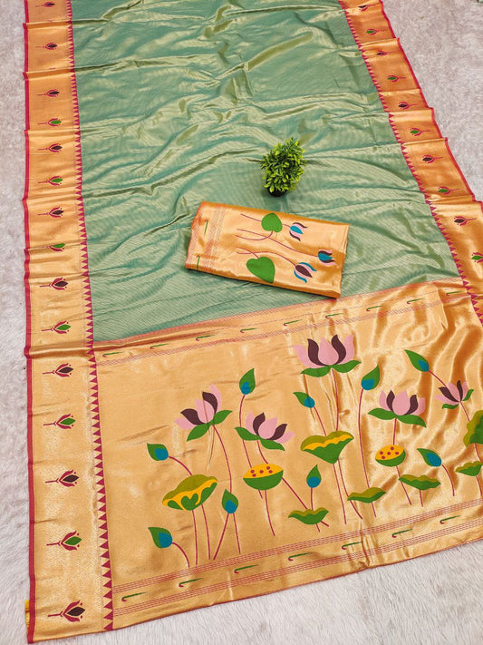 PURE SOFT ZARI KANCHIVRAM TISSUE PAITHANI SILK SAREE