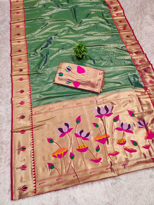 PURE SOFT ZARI KANCHIVRAM TISSUE PAITHANI SILK SAREE